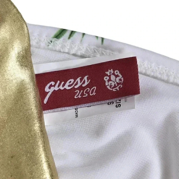 Vintage Y2K Guess Halter Bikini Top  Gold White Pink Floral Size Small - Picture 6 of 7